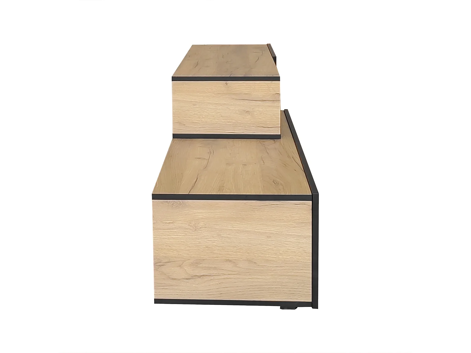 Meuble TV 200cm, avec 3 tiroirs, 2 étagères, longueur ajustable, finition en chêne nature, style campagne, Meuble de salon en bois - Marron