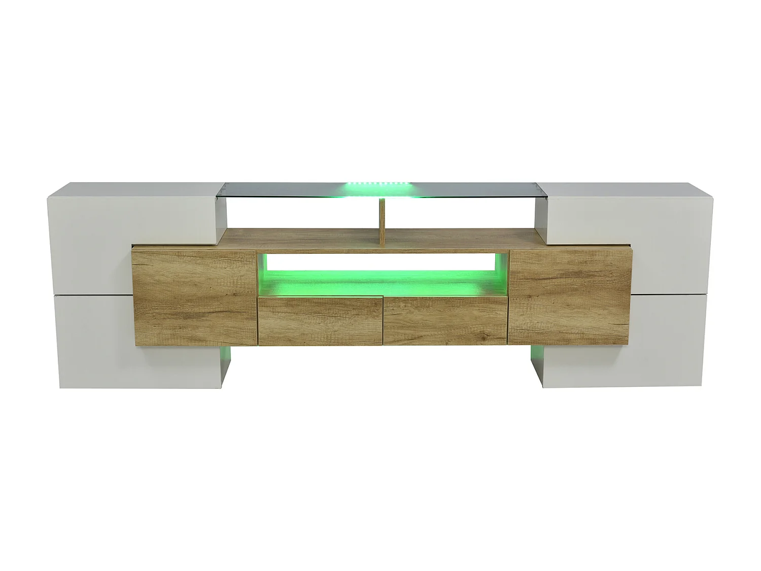 TV-Schrank - 200x38x48cm LED glänzend weiß und grau - Glasoberfläche - 6 Stauraumtüren 2 Schubladen 3 Fächer - Farben