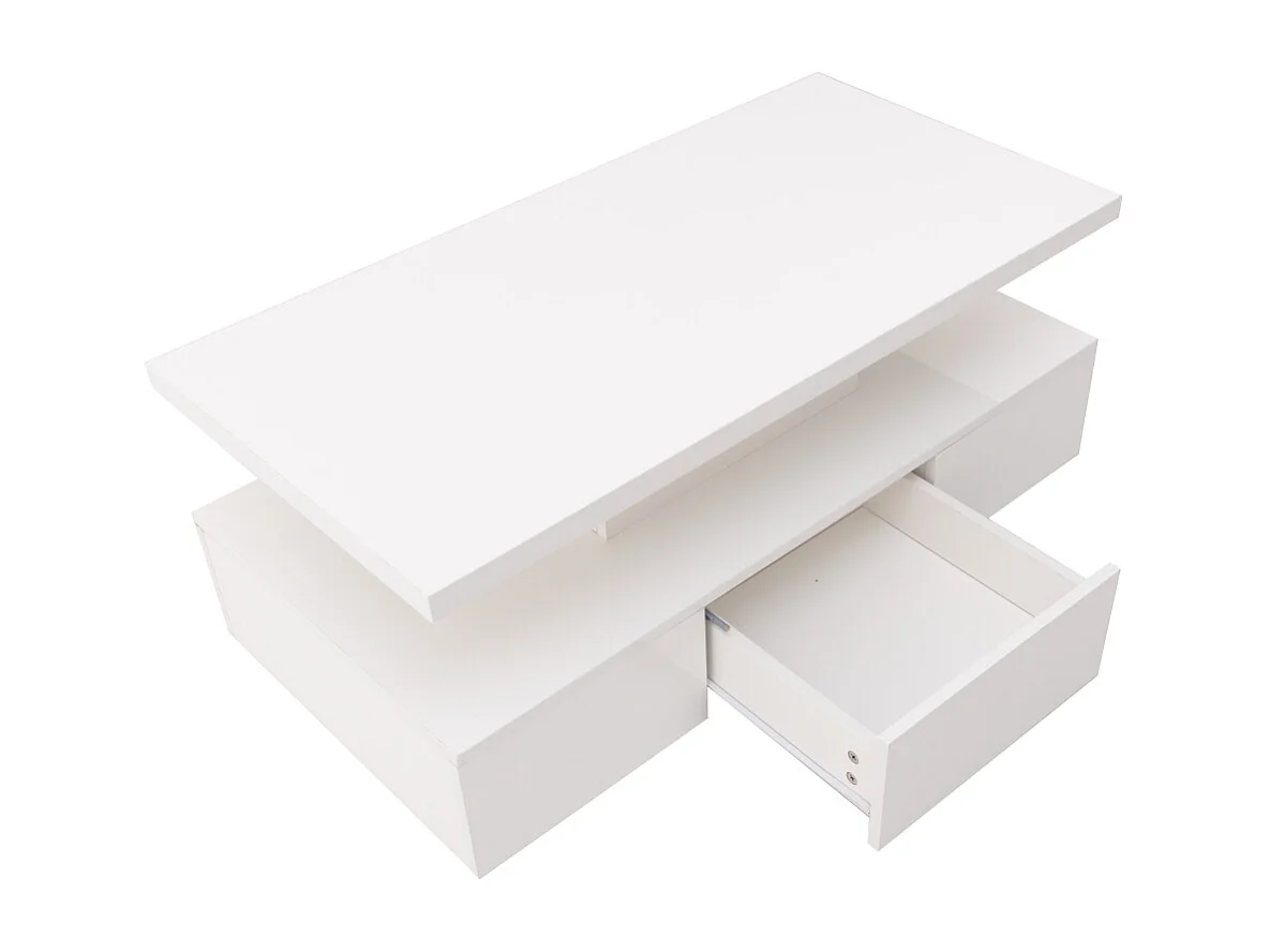 Salontafel met lades, hoogglanslak, tafel met twee opbergniveaus, LED-verlichting, 100 L x 50 B x 39 Hcm Wit