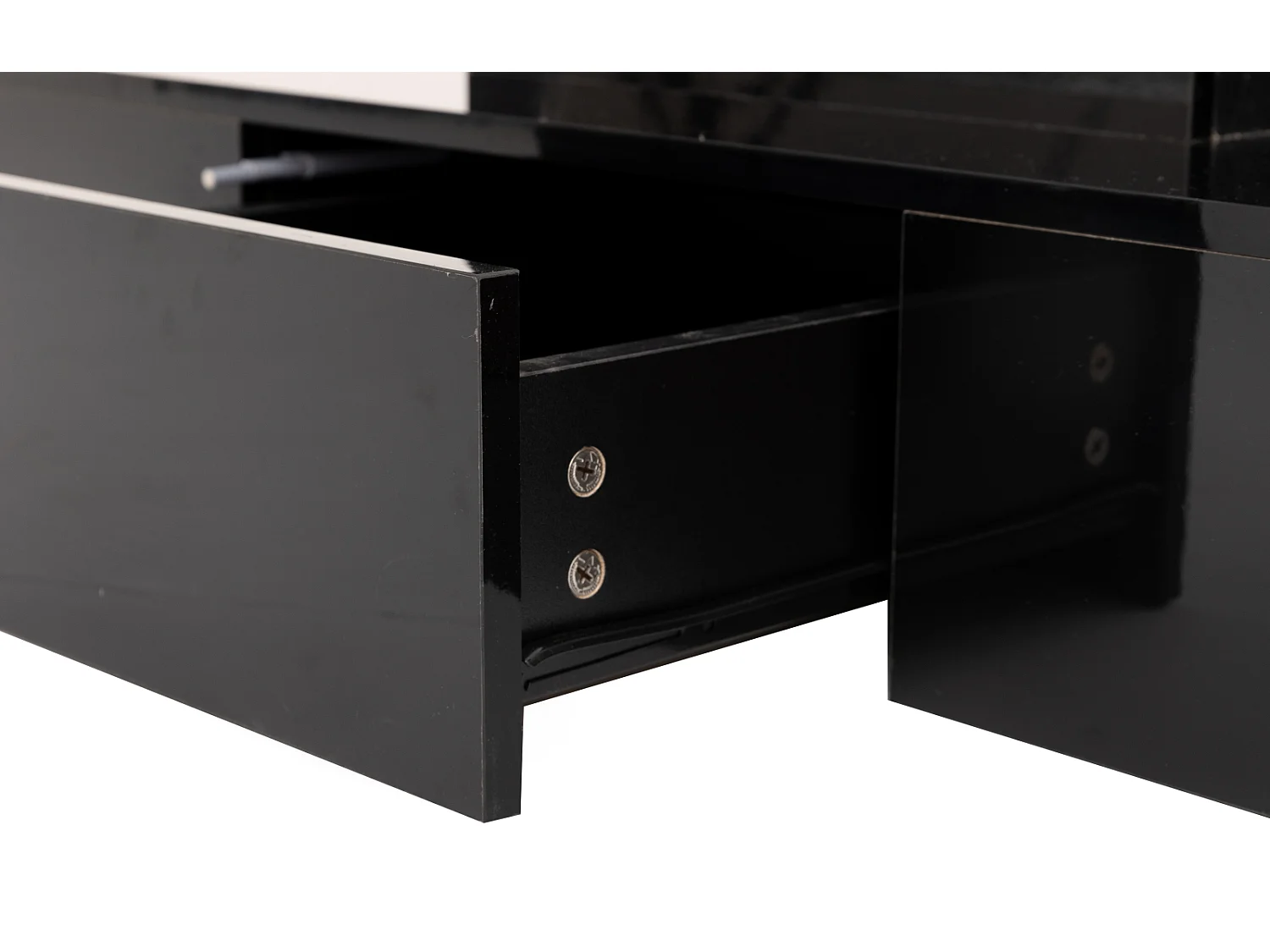 Table bass avec tiroirs, laque brillante, table avec deux niveaux de rangement, lumière LED, 100 L x 50 B x 39Hcm Noir