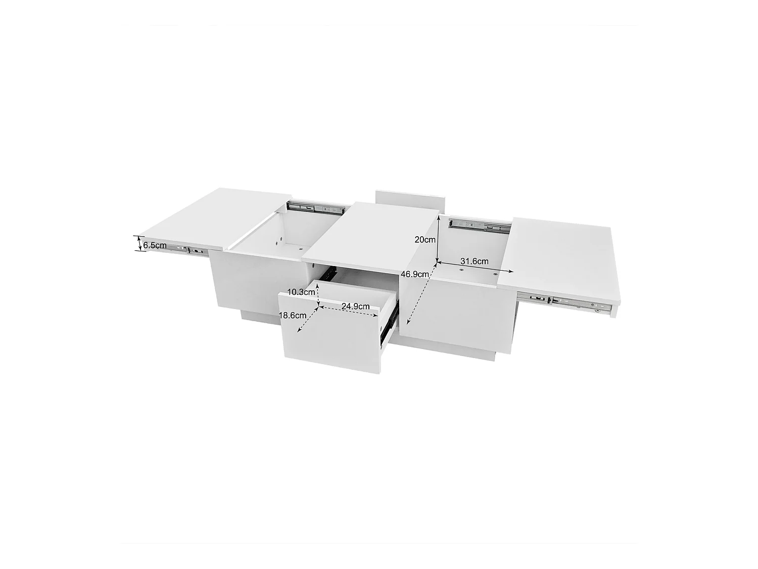 Table basse 100x50x31cm, table de salon haute brillance avec structure de rangement push-pull, tiroirs double face, blanc