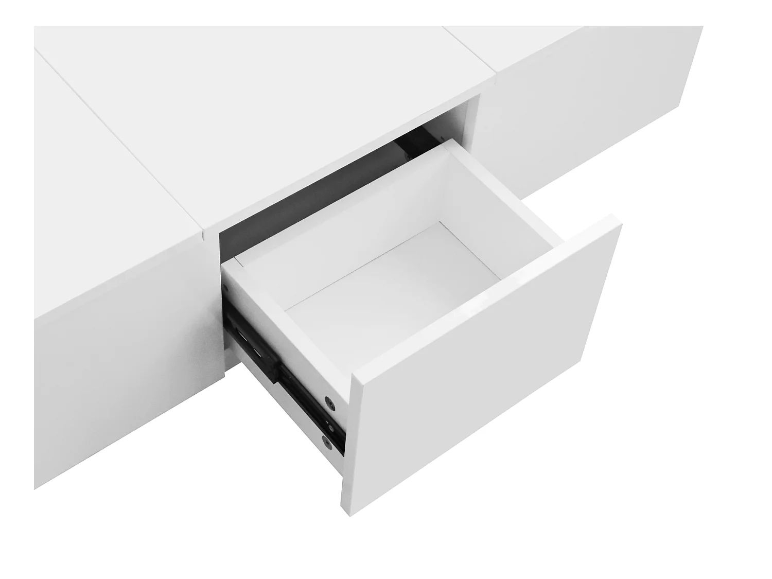 Table basse 100x50x31cm, table de salon haute brillance avec structure de rangement push-pull, tiroirs double face, blanc