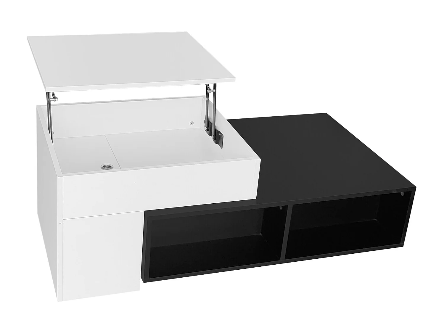 Lot de 2 table basse gigogne, avec fonction de levage, compartiments de rangement, 59, 5x43x50+90x60x28cm noir et blanc