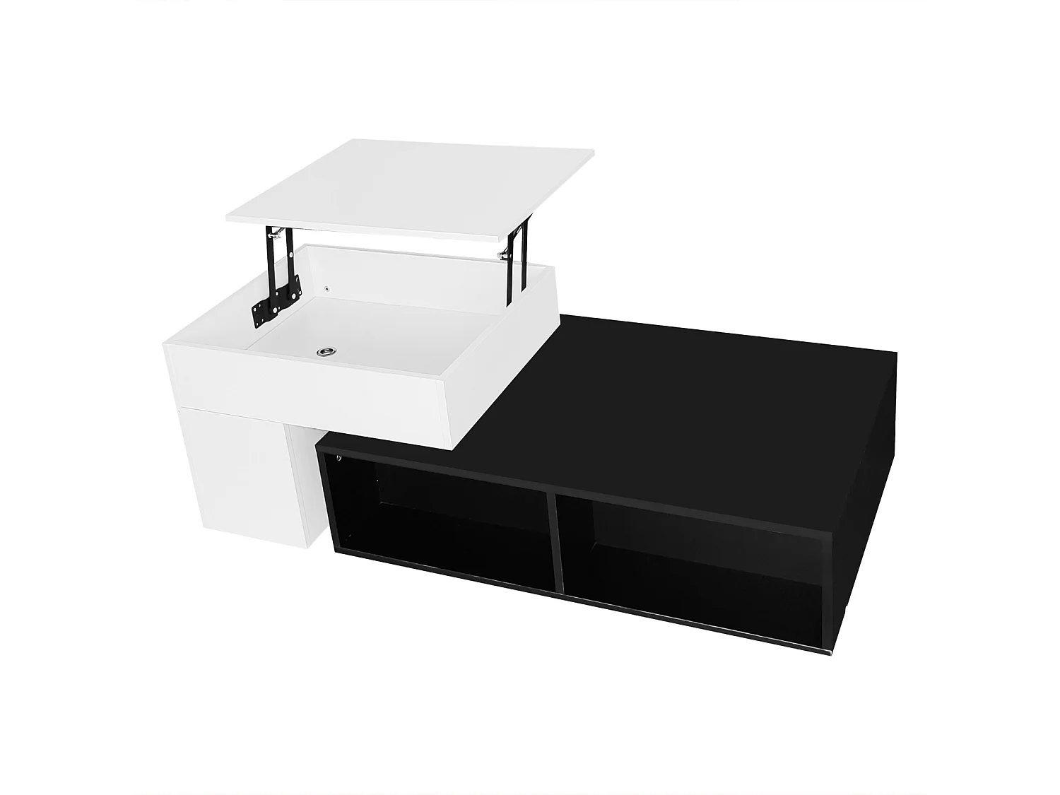 Lot de 2 table basse gigogne, avec fonction de levage, compartiments de rangement, 59, 5x43x50+90x60x28cm noir et blanc