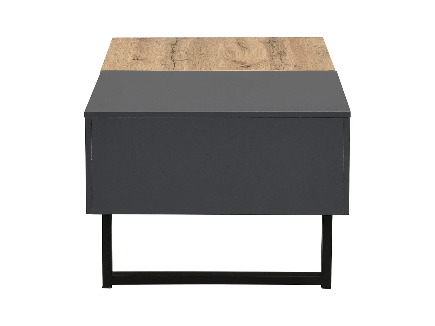 Table basse coulissante 100-155x55x40cm, avec rangement caché, , support en bois et métal, noir et naturel