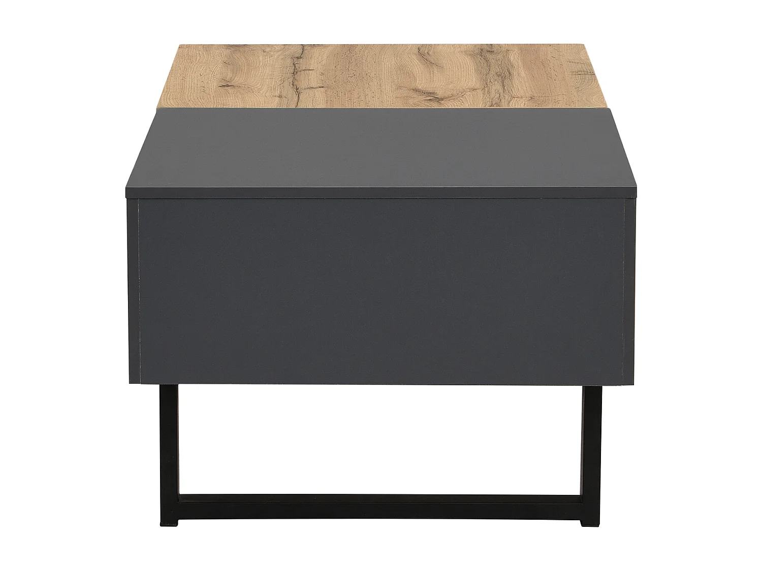 Table basse coulissante 100-155x55x40cm, avec rangement caché, , support en bois et métal, noir et naturel