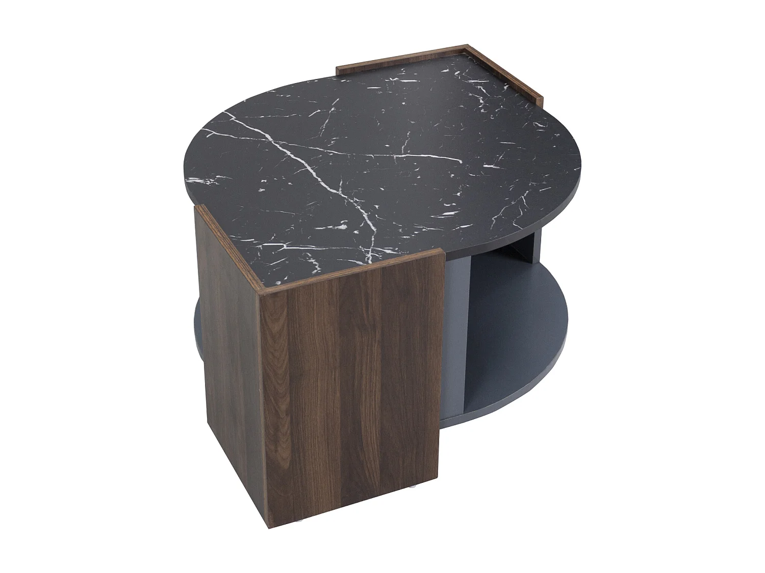 Mesa de centro 96,5x63x40cm, tampo em mármore, nogueira em cores contrastantes, mesa de sala com linhas únicas