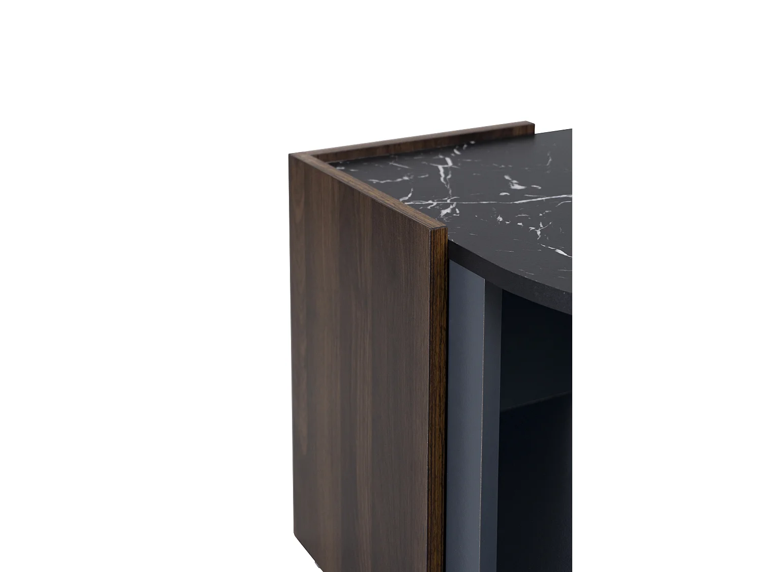 Mesa de centro 96,5x63x40cm, tampo em mármore, nogueira em cores contrastantes, mesa de sala com linhas únicas