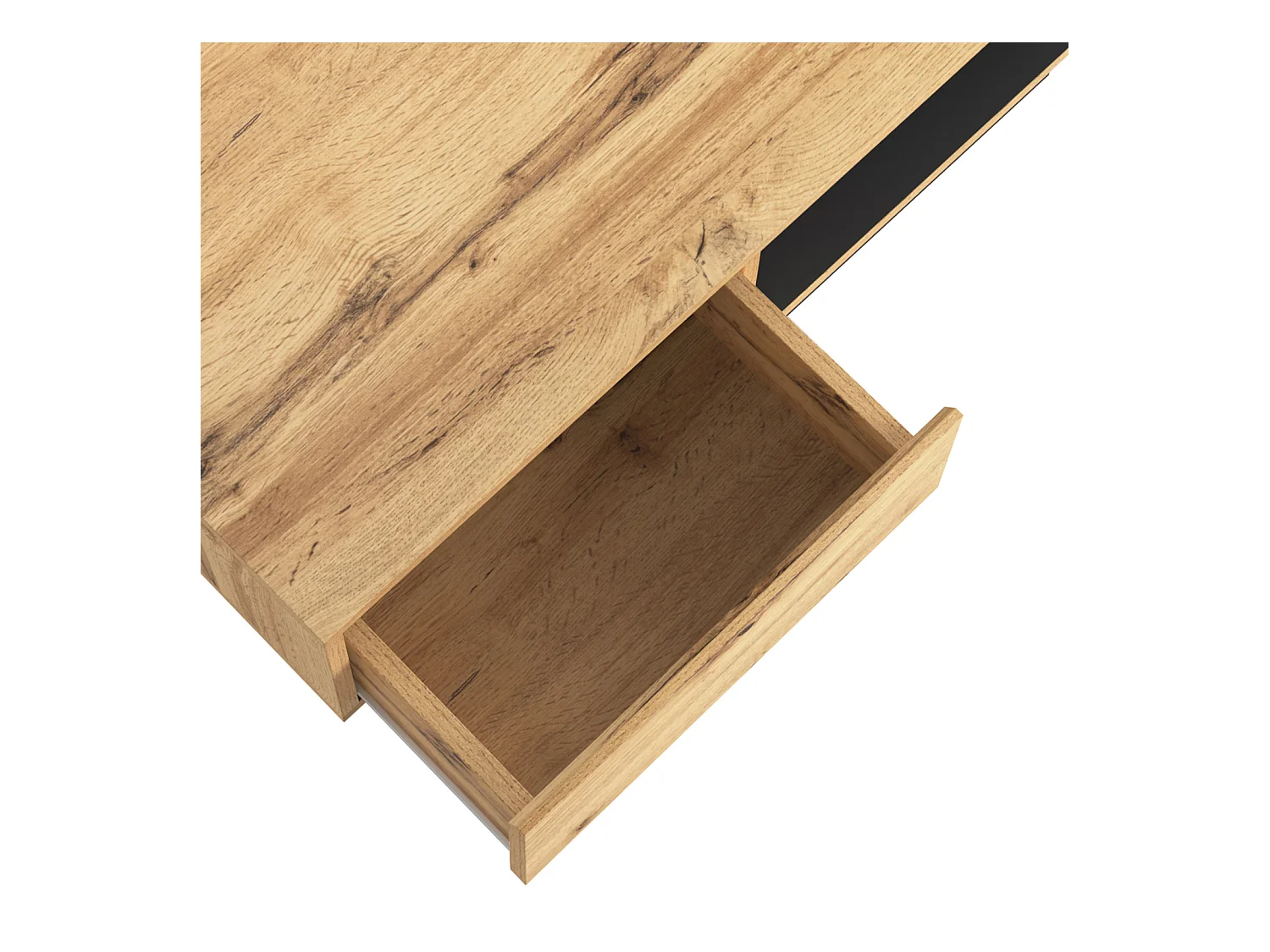 Couchtisch aus gemasertem Holz, mit 1 Schublade und Stauraum, 100x47x60cm, Eiche + Schwarzgrau