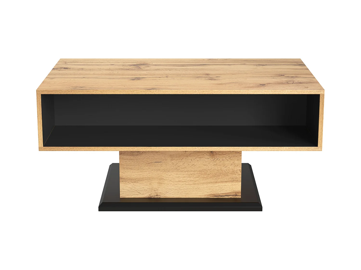Couchtisch aus gemasertem Holz, mit 1 Schublade und Stauraum, 100x47x60cm, Eiche + Schwarzgrau