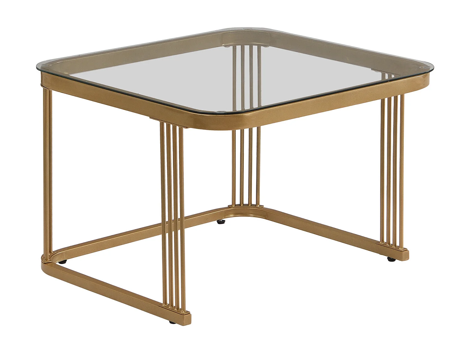 Lot de 2 table basse gigogne, aspect marbre brillant et plateau en verre, accents dorés, avec 2 tiroirs, 60x60x45cm+50x50x34cm, blanc