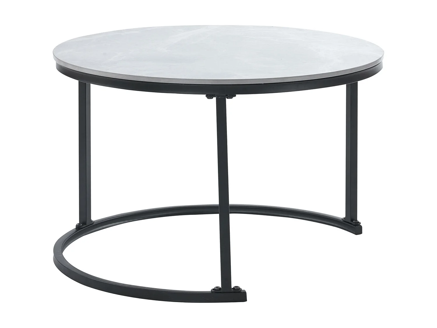 Lot de 2 table basse gigogne - table ronde avec plateau en marbre gris et 1 tiroirs en bois massif - ø70x45.5+ø50x40cm - noir