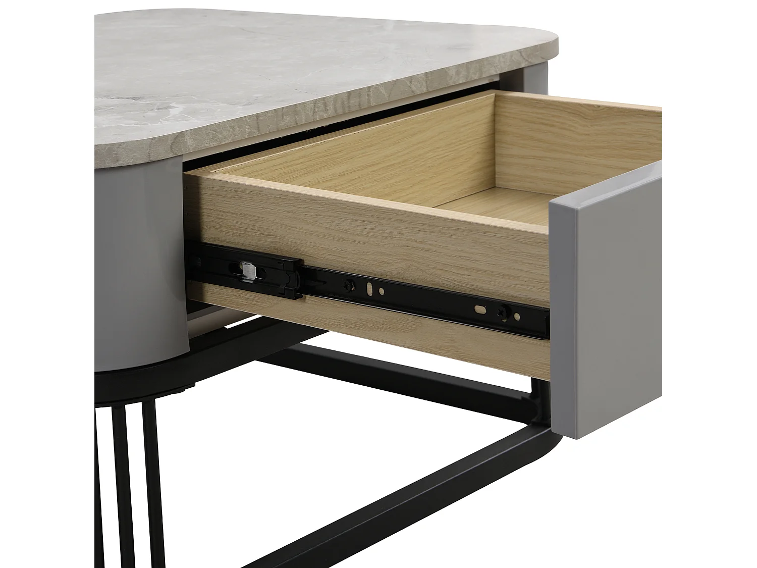 Set van 2 in elkaar passende salontafels, marmerlook en glazen blad, gouden accenten, met 1 lade, 60x60x45cm+50x50x34cm, zwart