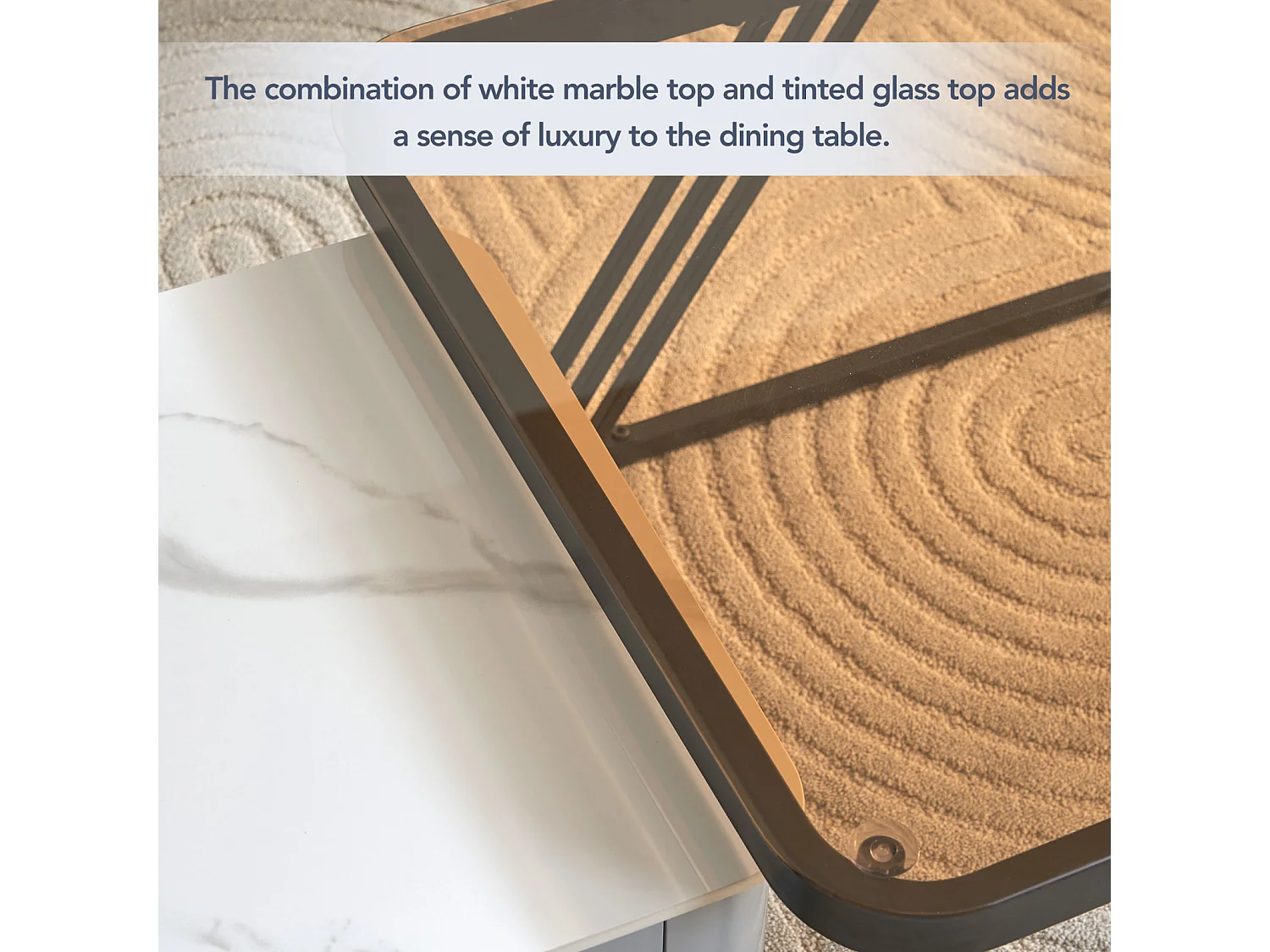 Lot de 2 table basse gigogne - cadre en noir plateau en verre et ardoise marbrée blanc avec 1 tiroir - 70x70x45.5+50x50x37.5cm