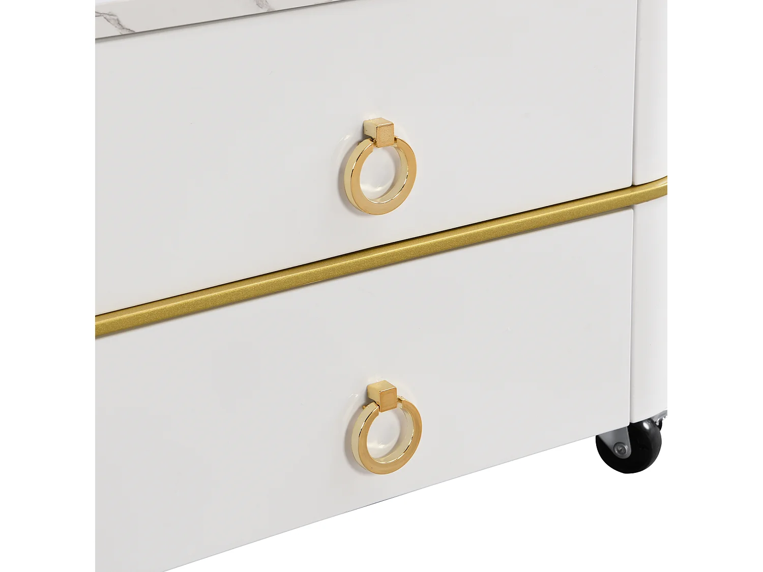 Set van 2 in elkaar passende salontafels, glanzende marmerlook, gouden accenten, met 2 lades, 60x60x45cm+50x50x34cm, wit