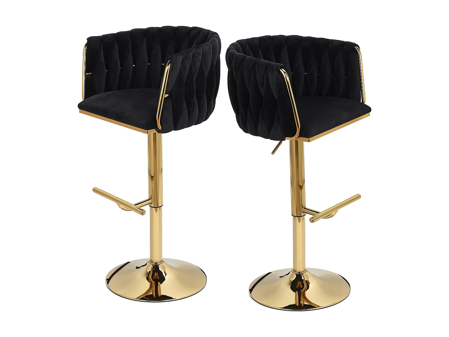 Lot de 2 Tabouret de Bar Réglable en Velours Chaise Bar Haute Tabourets de comptoir avec Pied Doré, Tabourets pour Bar/Cuisine, Noir
