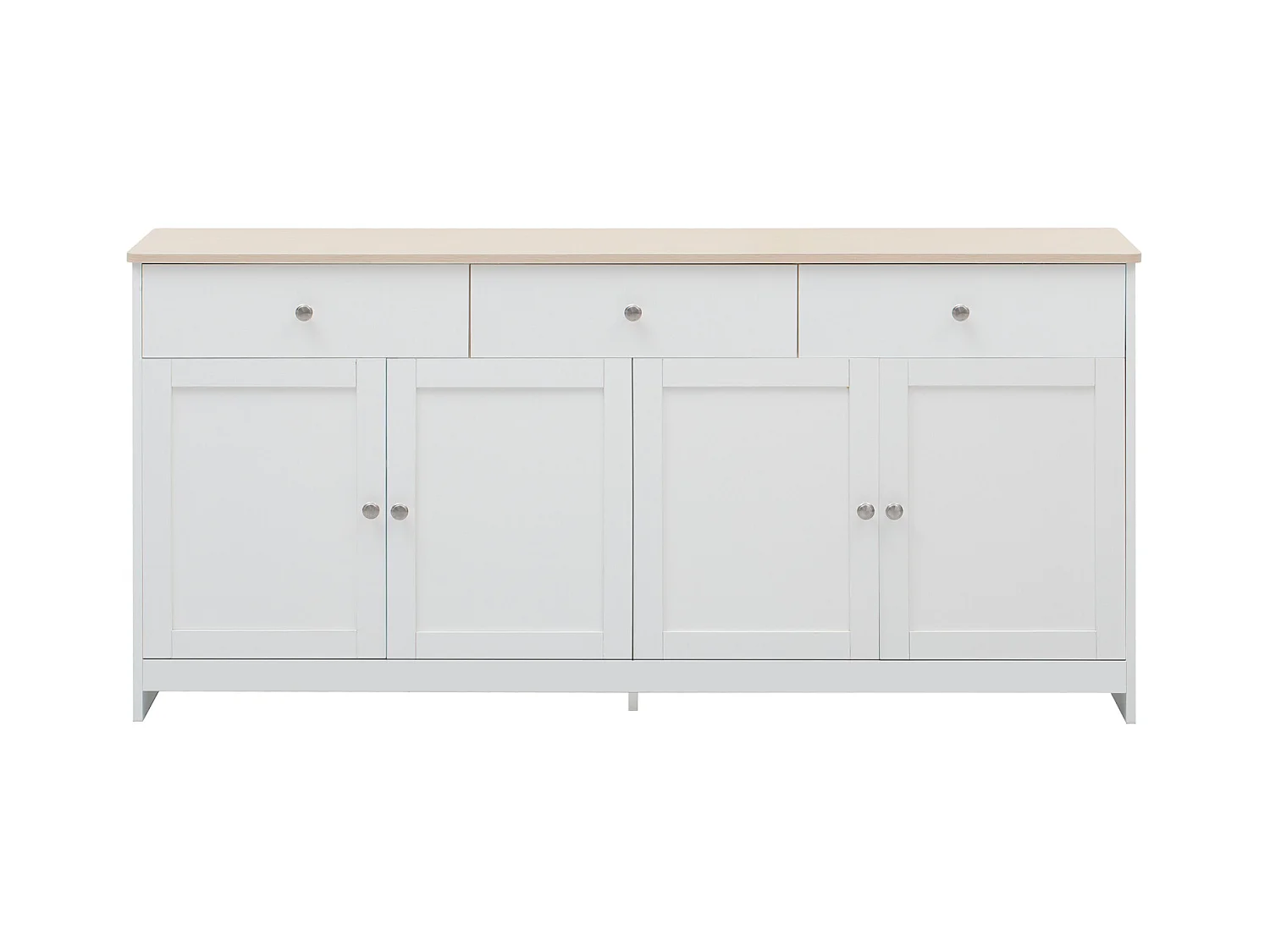Buffet Moderne avec 4 Portes et 3 tiroirs, Buffet pour Salle à Manger et salon, 160 x 37 x 75 cm - Blanc Antique + Bois Naturel