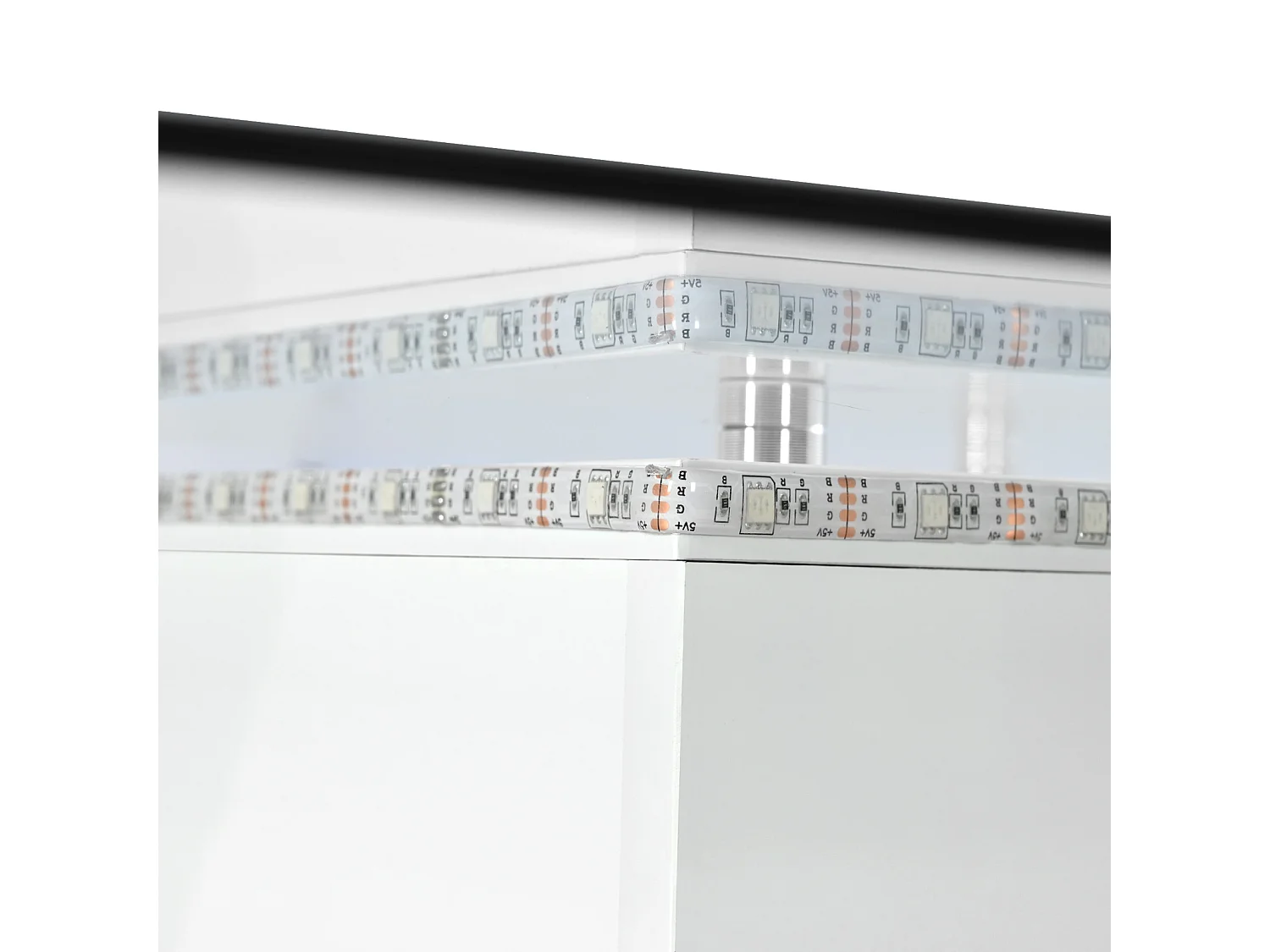 Mesa de centro quadrada 80x80x40cm, tampo em vidro brilhante, mesa LED com rodízios giratórios, Branco+Preto