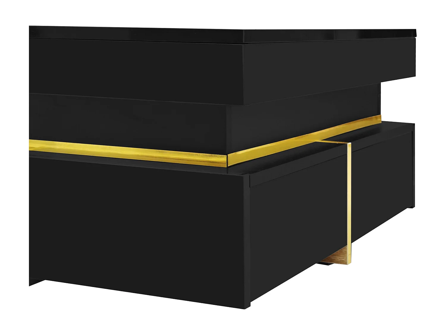 Mesa de centro 70x70cmx35,5, mesa quadrada alto brilho com gavetas e detalhes dourados, preta