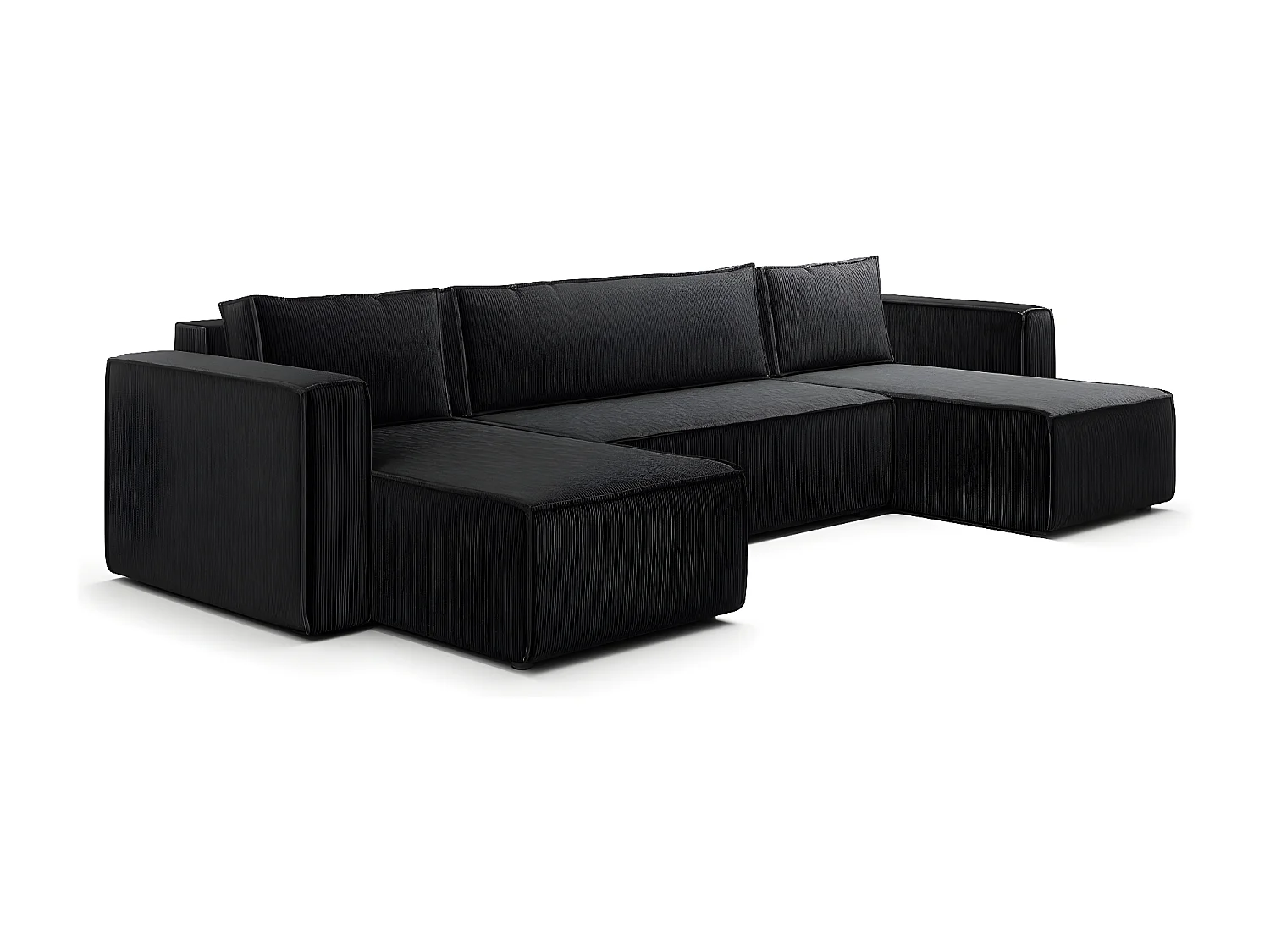 Canapé U 5 places convertible coffre Ezekiel velours côtelé Noir