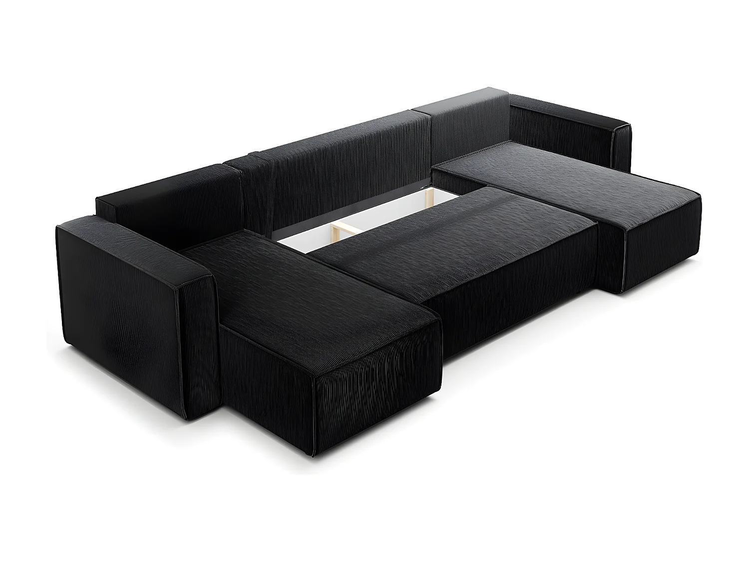 Canapé U 5 places convertible coffre Ezekiel velours côtelé Noir