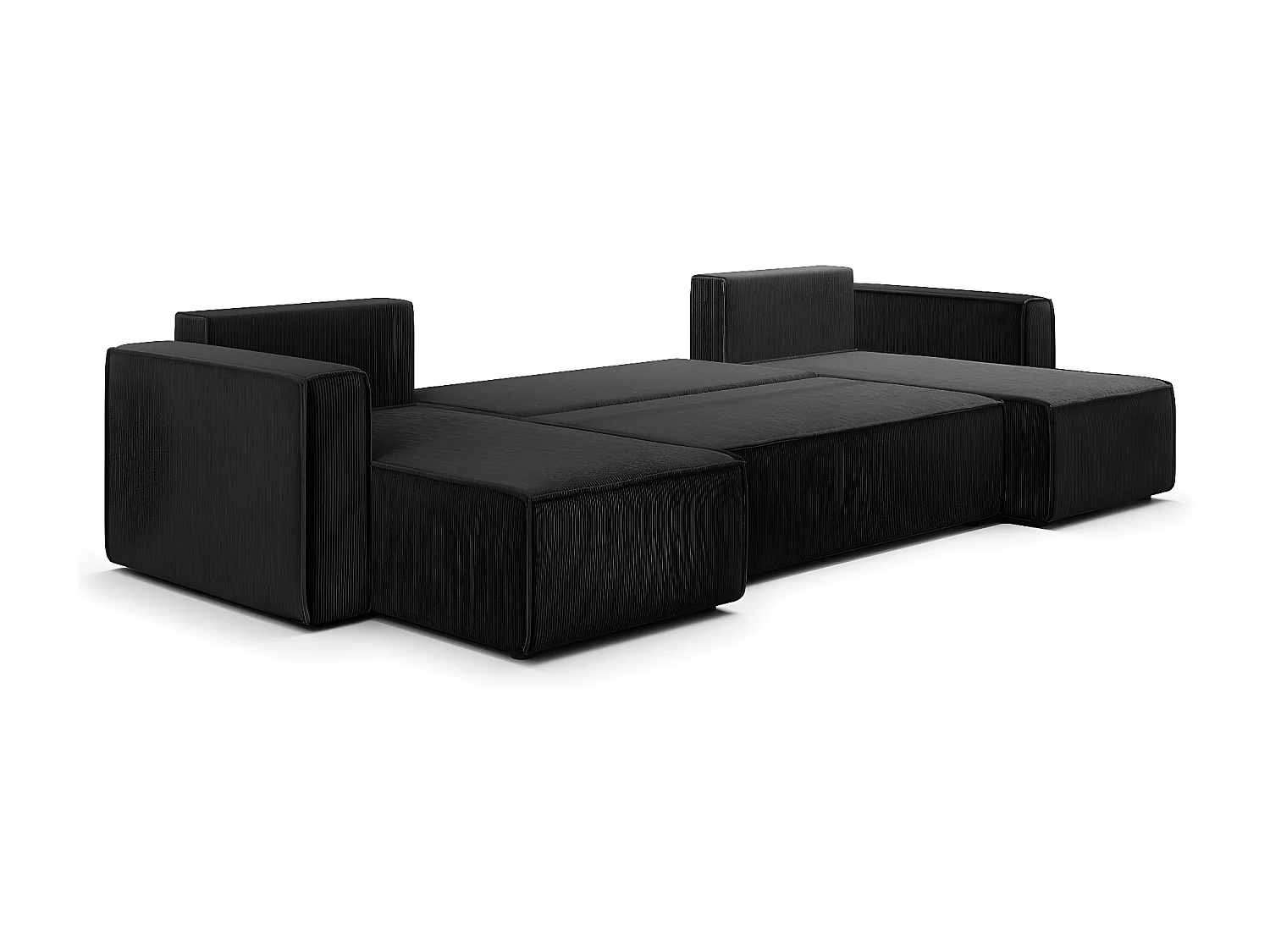 Canapé U 5 places convertible coffre Ezekiel velours côtelé Noir