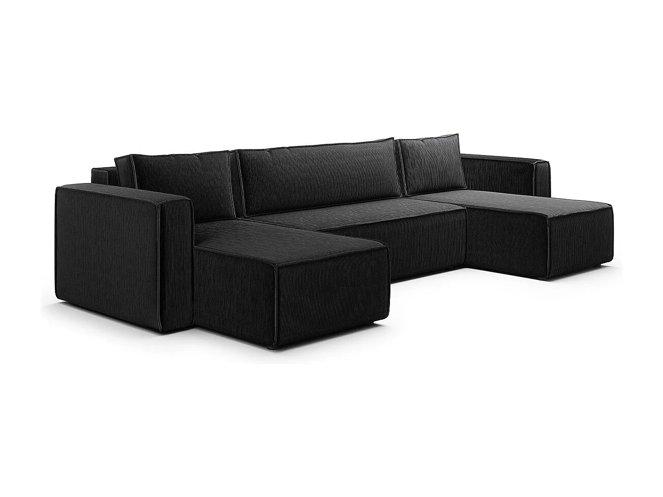 Canapé U 5 places convertible coffre Ezekiel velours côtelé Noir