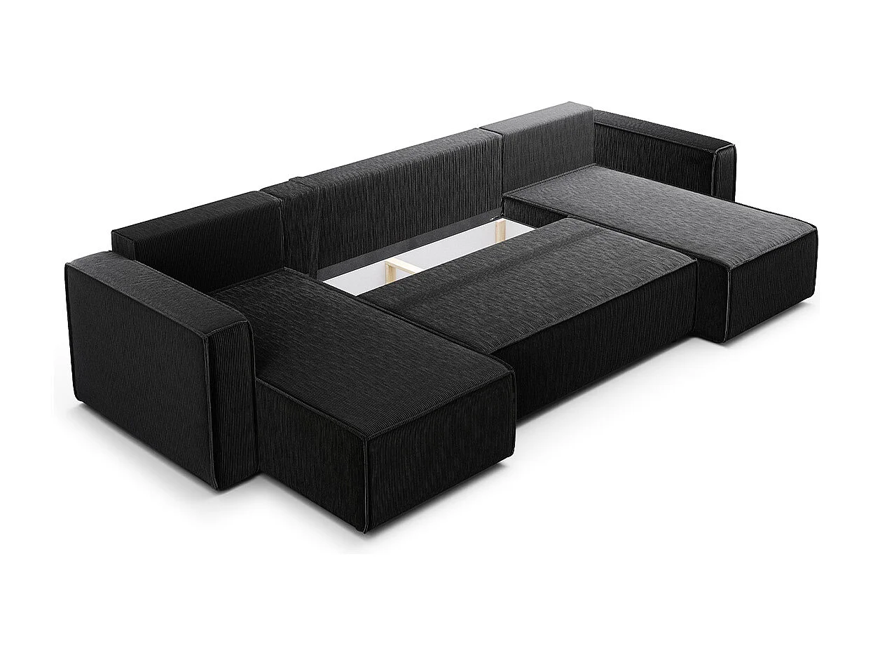 Canapé U 5 places convertible coffre Ezekiel velours côtelé Noir