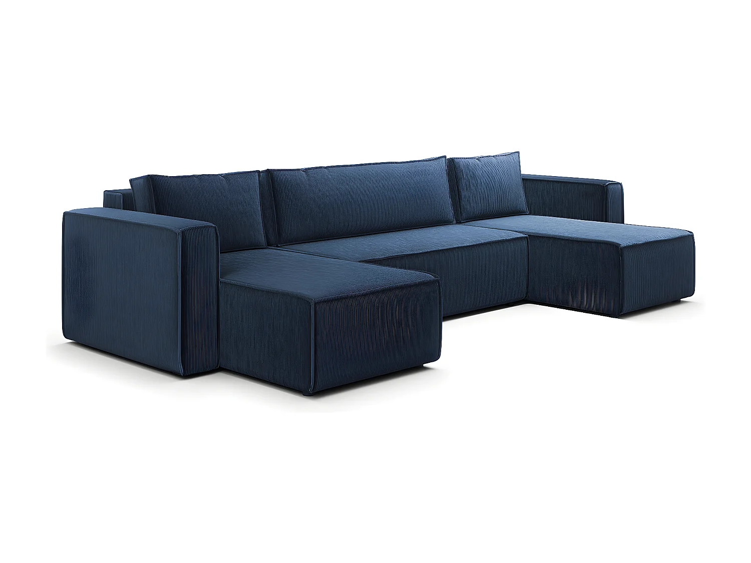 Canapé U 5 places convertible coffre Ezekiel velours côtelé Bleu