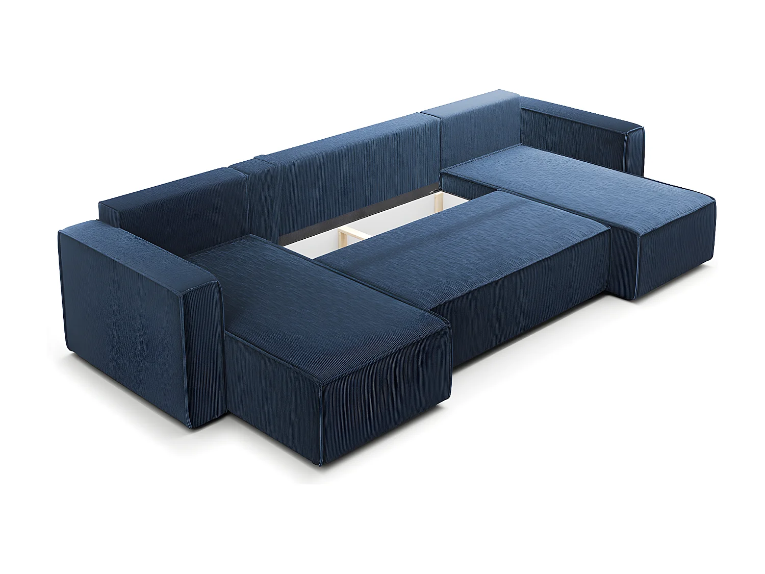 Canapé U 5 places convertible coffre Ezekiel velours côtelé Bleu