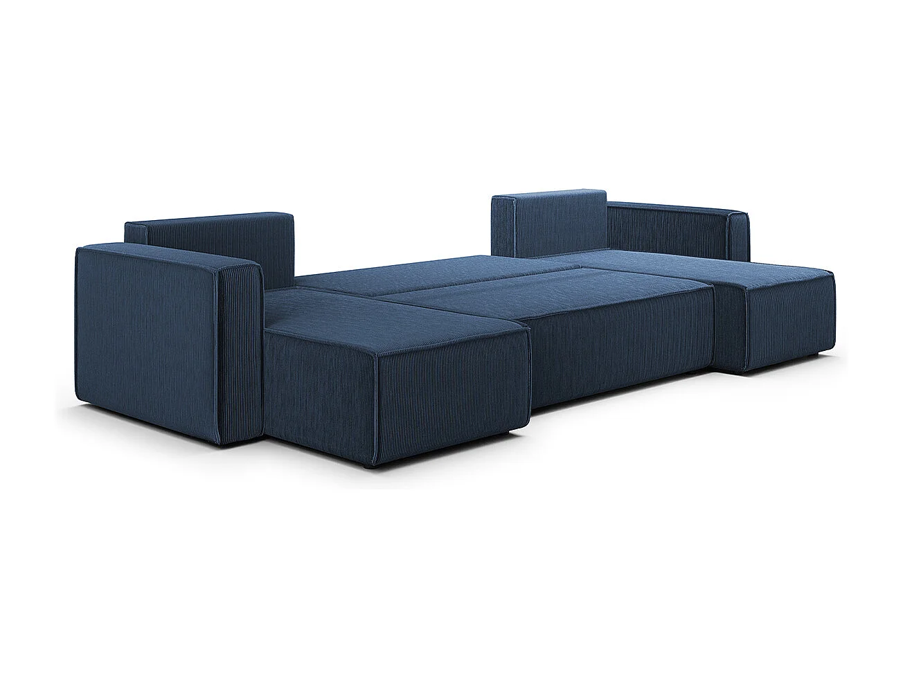 Canapé U 5 places convertible coffre Ezekiel velours côtelé Bleu