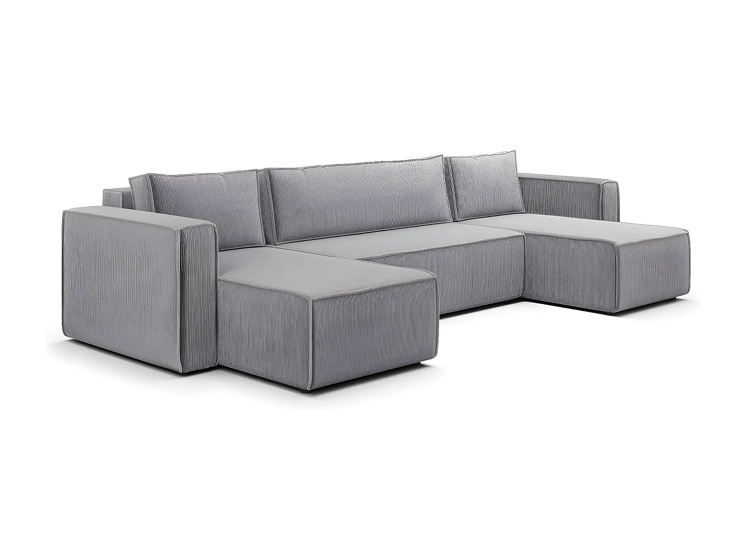 Canapé U 5 places convertible coffre Ezekiel velours côtelé Gris Clair