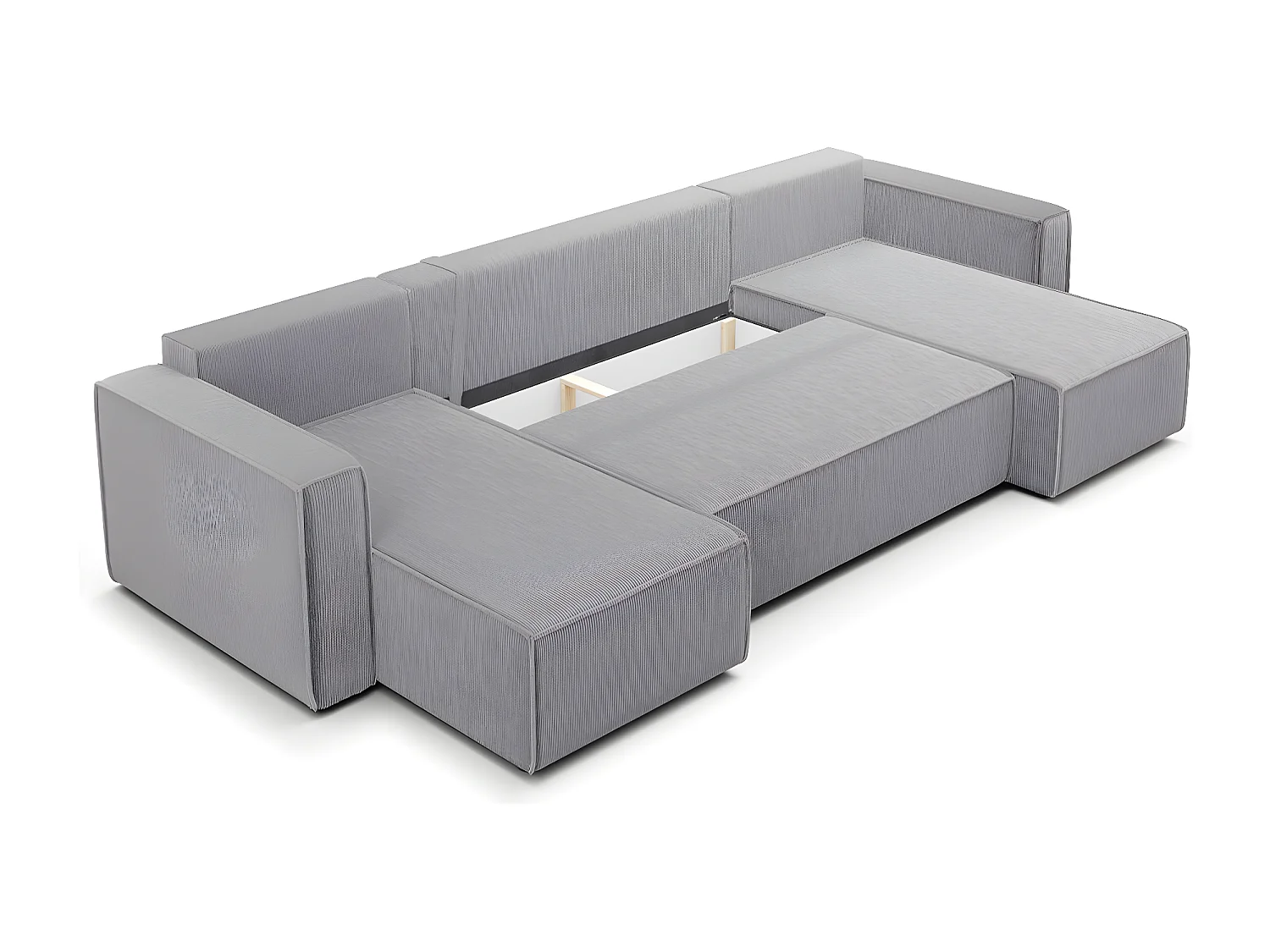 Canapé U 5 places convertible coffre Ezekiel velours côtelé Gris Clair