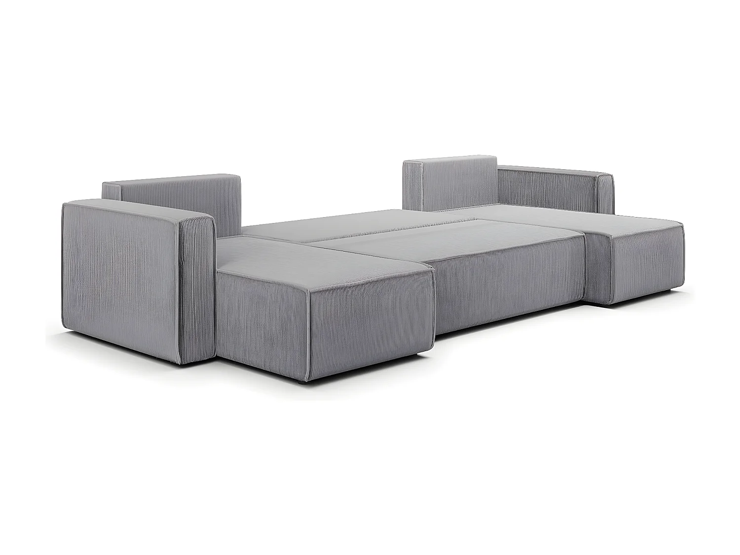 Canapé U 5 places convertible coffre Ezekiel velours côtelé Gris Clair