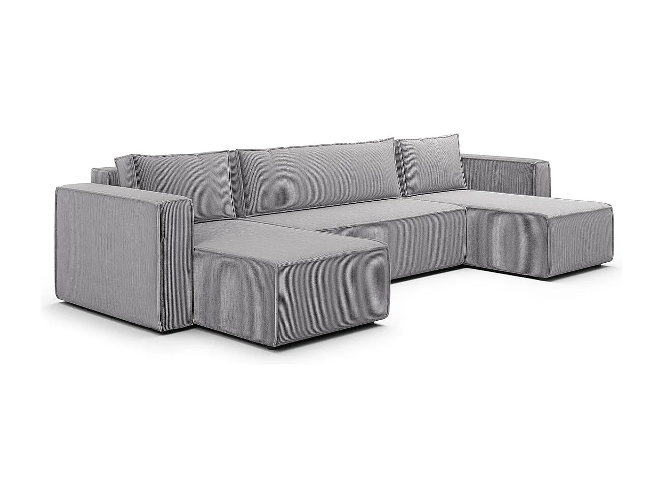 Canapé U 5 places convertible coffre Ezekiel velours côtelé Gris Clair