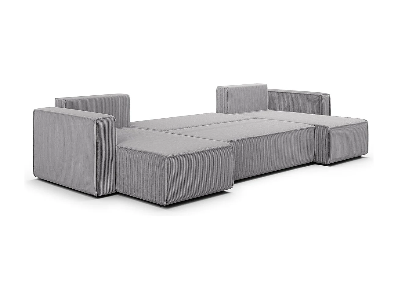 Canapé U 5 places convertible coffre Ezekiel velours côtelé Gris Clair