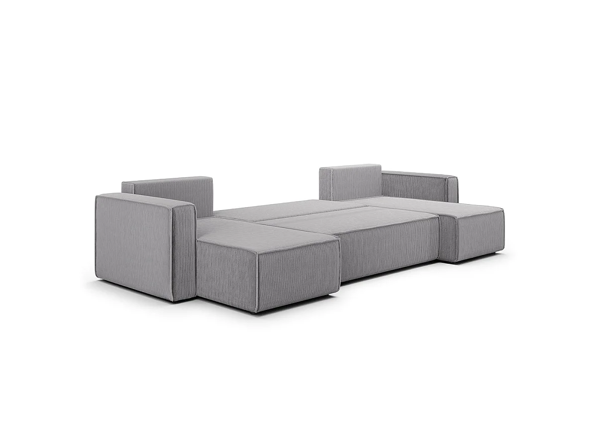 Canapé convertible 5 places avec coffre en velours gris clair