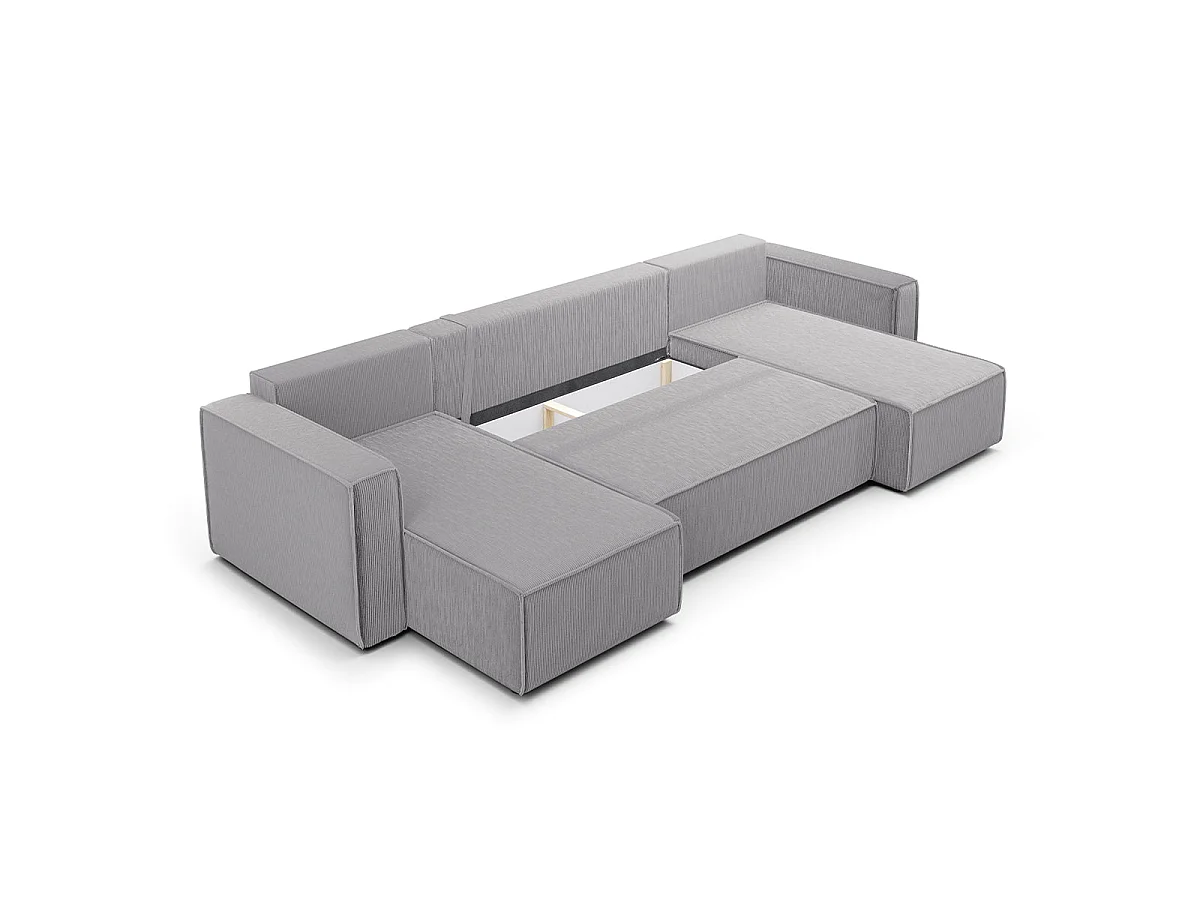 Canapé convertible 5 places avec coffre en velours gris clair
