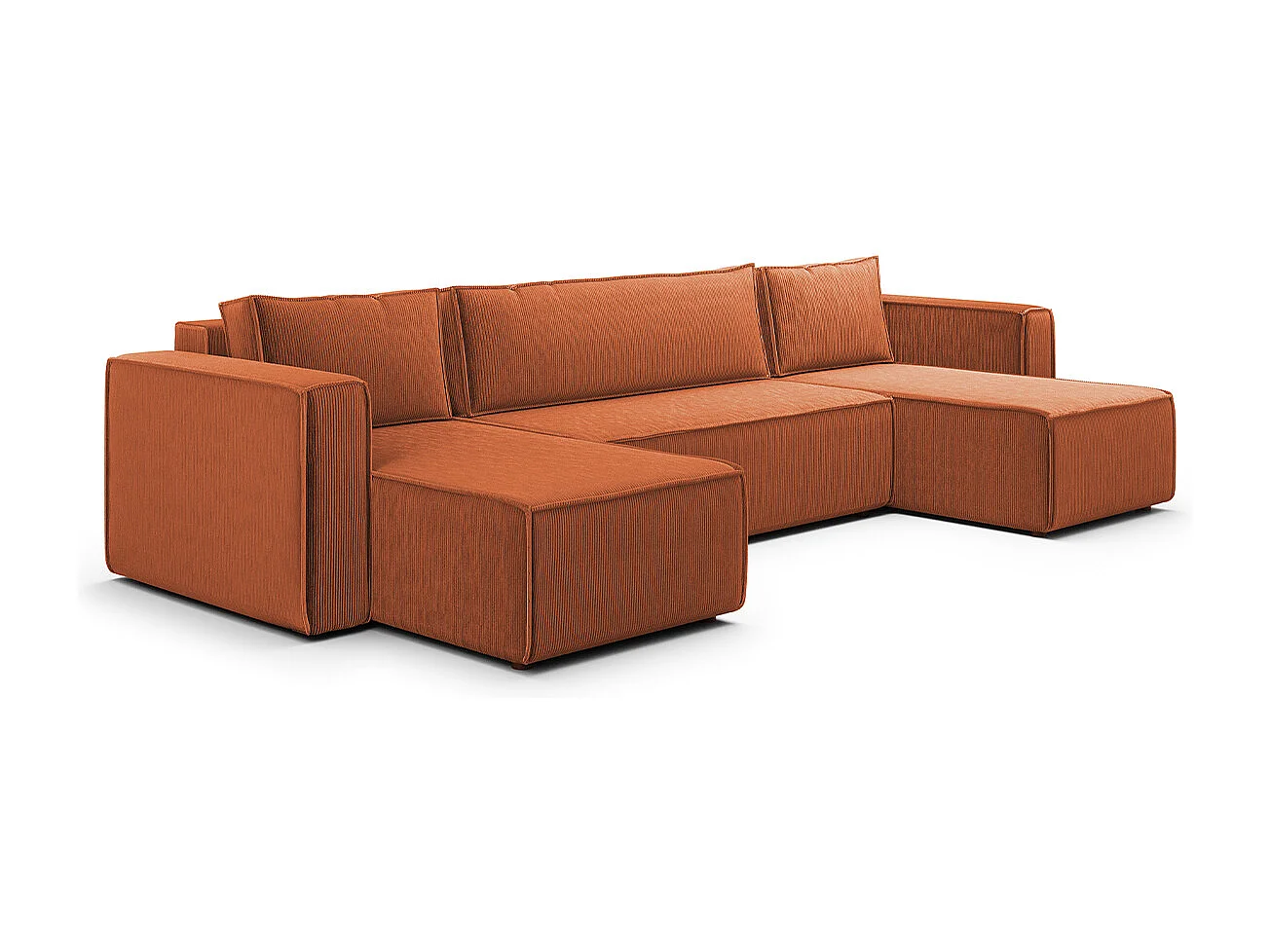 Canapé U 5 places convertible coffre Ezekiel velours côtelé Terracotta