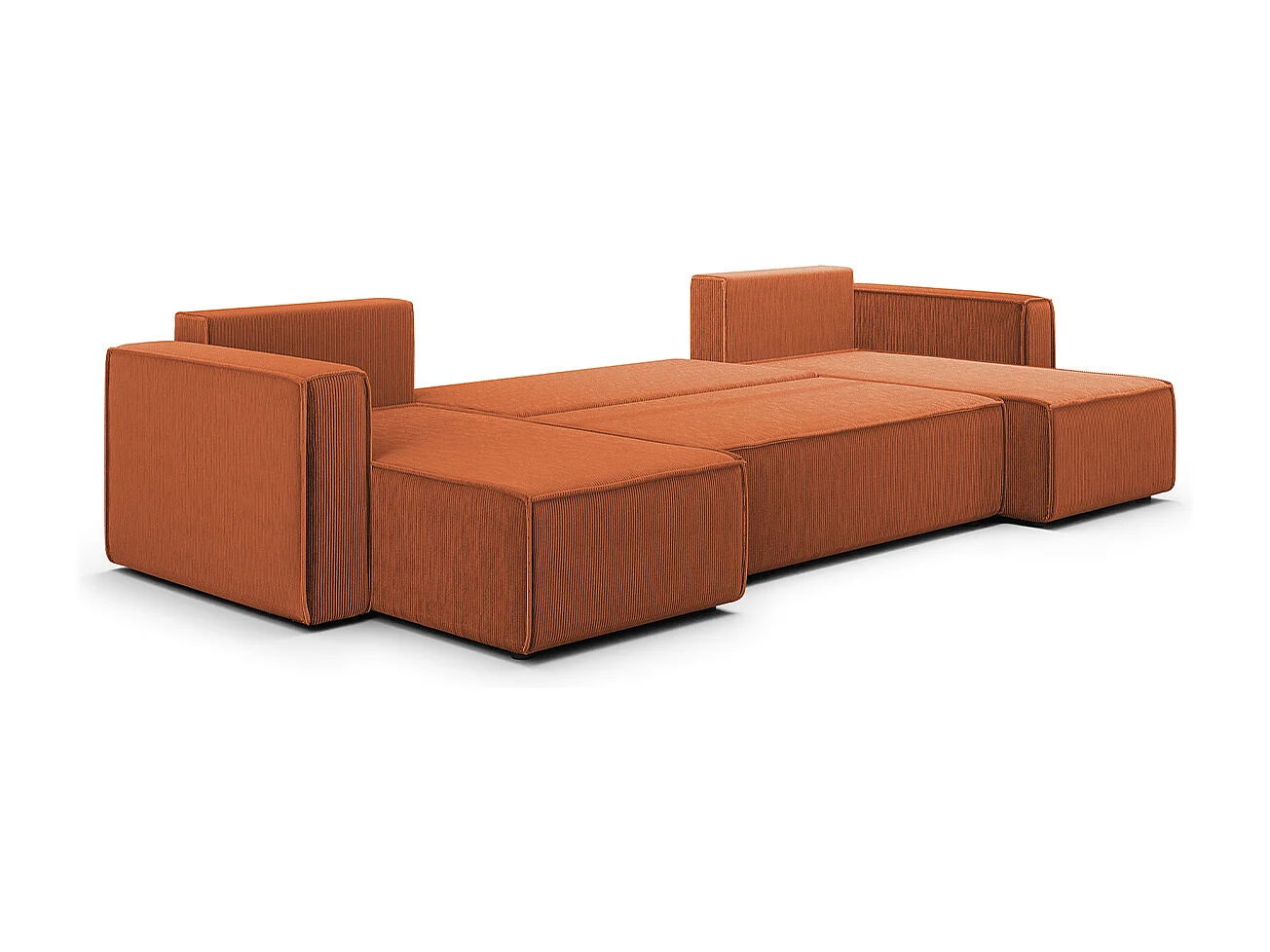 Canapé U 5 places convertible coffre Ezekiel velours côtelé Terracotta