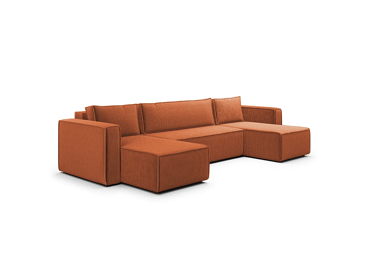 Canapé convertible 5 places avec coffre en velours terracotta