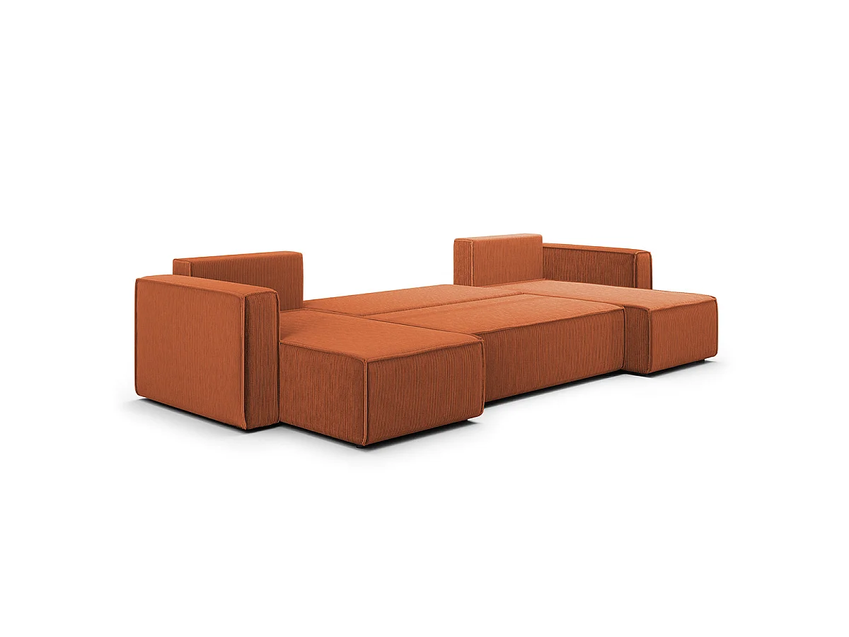 Canapé convertible 5 places avec coffre en velours terracotta