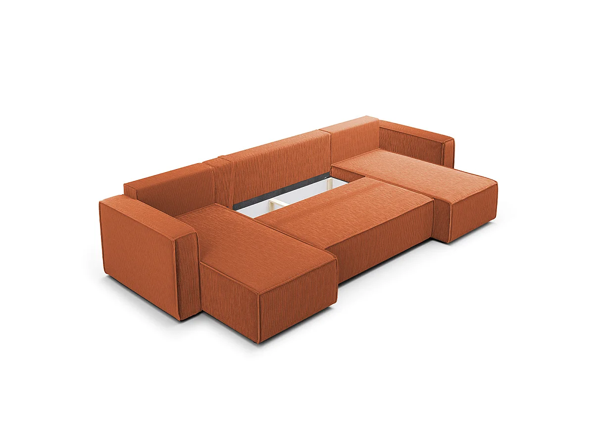 Canapé convertible 5 places avec coffre en velours terracotta
