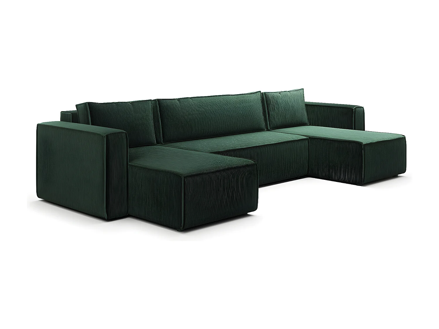 Canapé U 5 places convertible coffre Ezekiel velours côtelé Vert Sapin