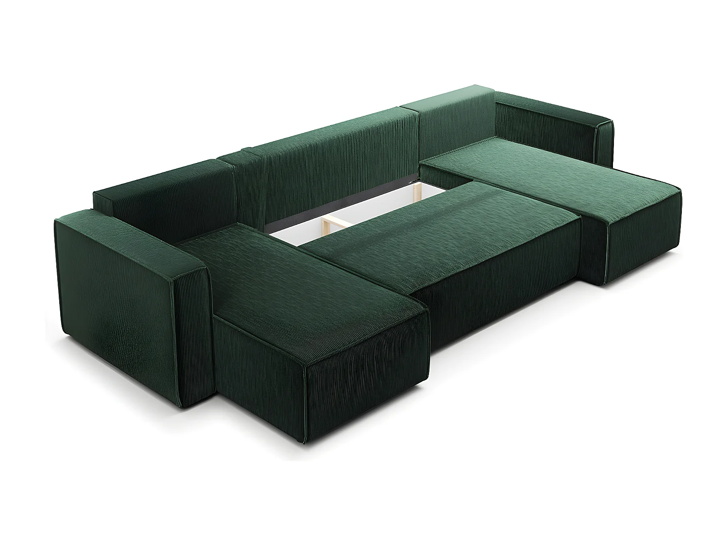 Canapé U 5 places convertible coffre Ezekiel velours côtelé Vert Sapin