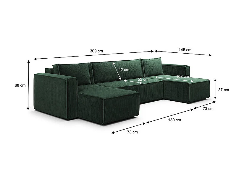 Canapé U 5 places convertible coffre Ezekiel velours côtelé Vert Sapin