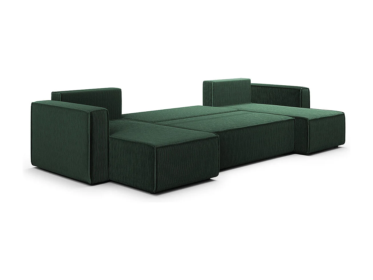 Canapé U 5 places convertible coffre Ezekiel velours côtelé Vert Sapin