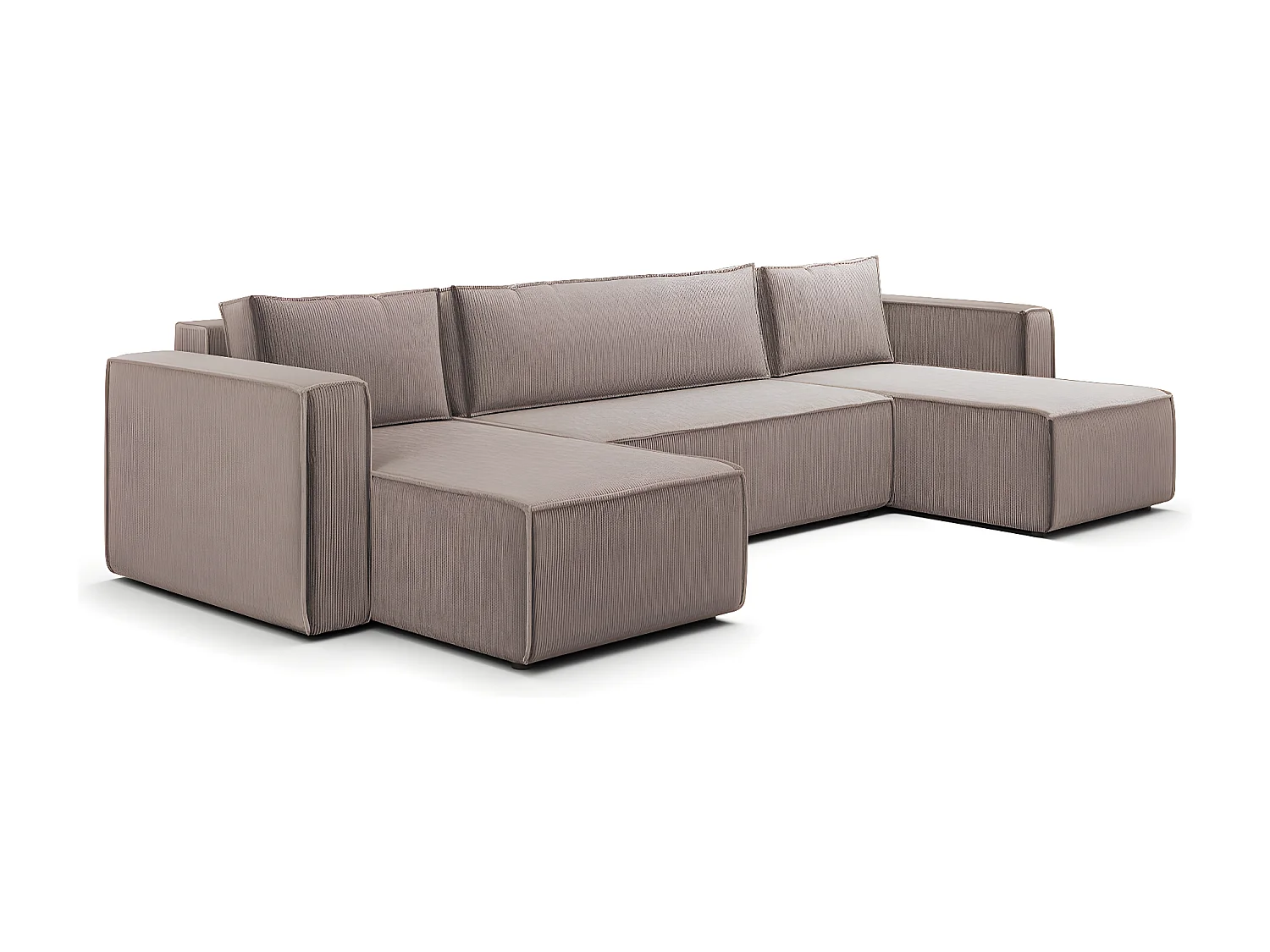 Canapé U 5 places convertible coffre Ezekiel velours côtelé Taupe