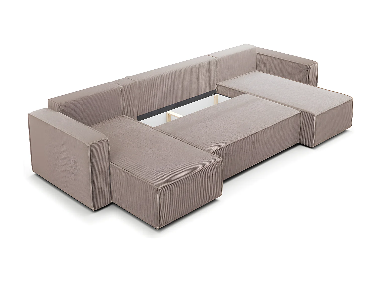 Canapé U 5 places convertible coffre Ezekiel velours côtelé Taupe