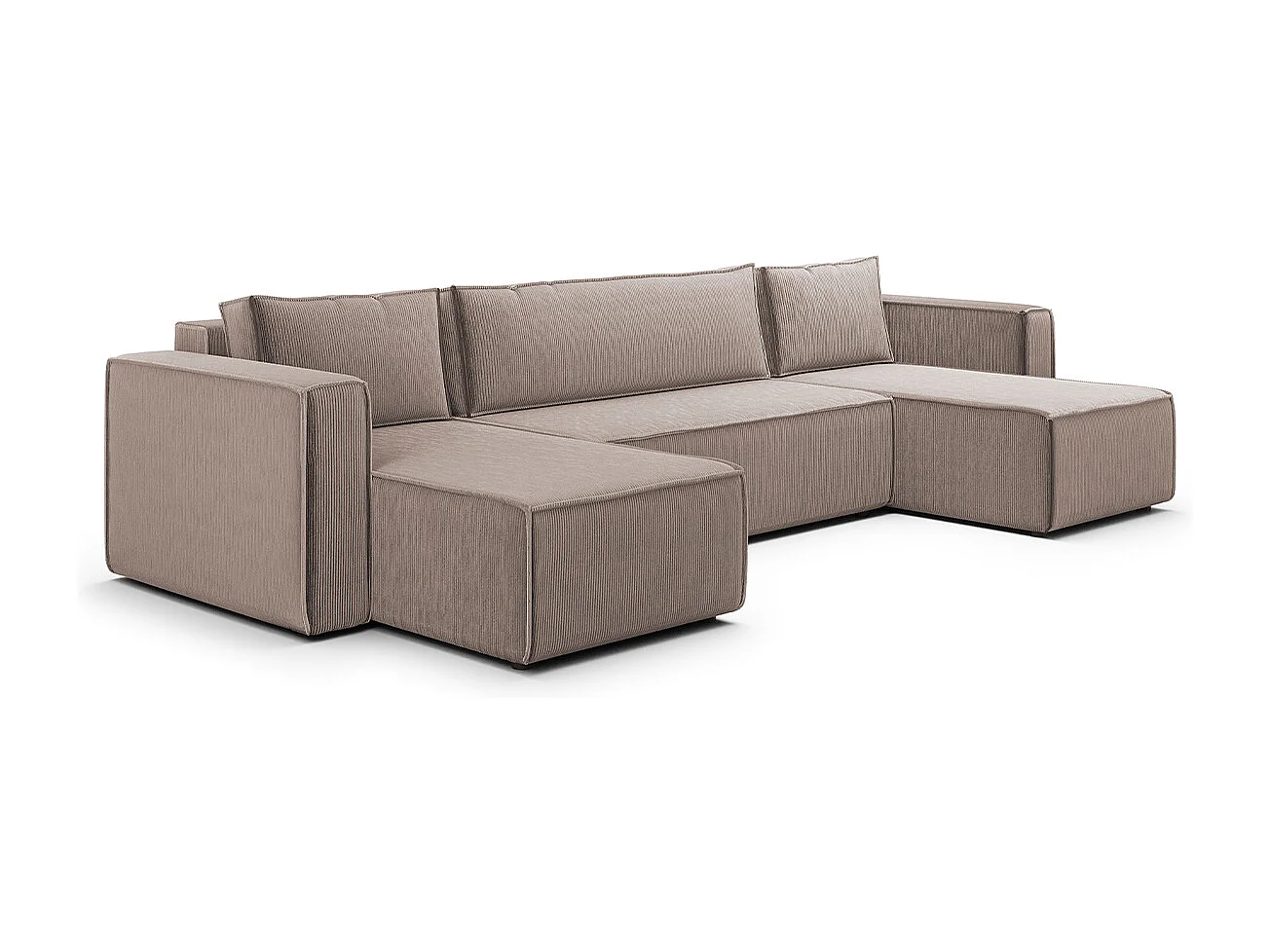 Canapé U 5 places convertible coffre Ezekiel velours côtelé Taupe